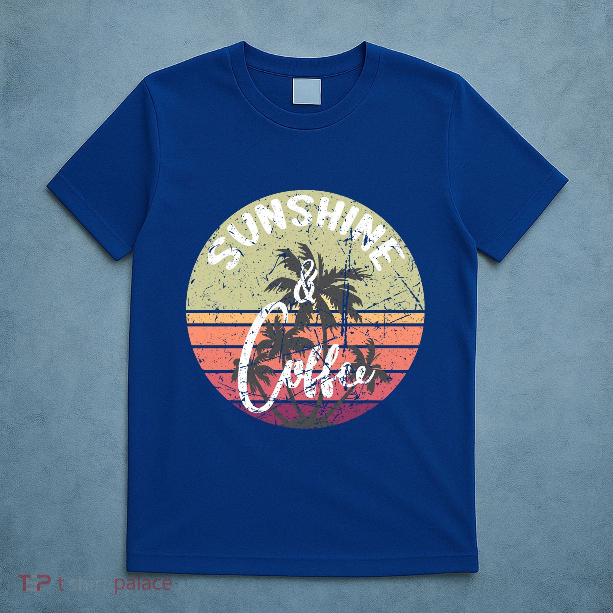 Sunshine And Coffee Funny Retro Vintage Sunset Palm Trees Gift T-Shirt