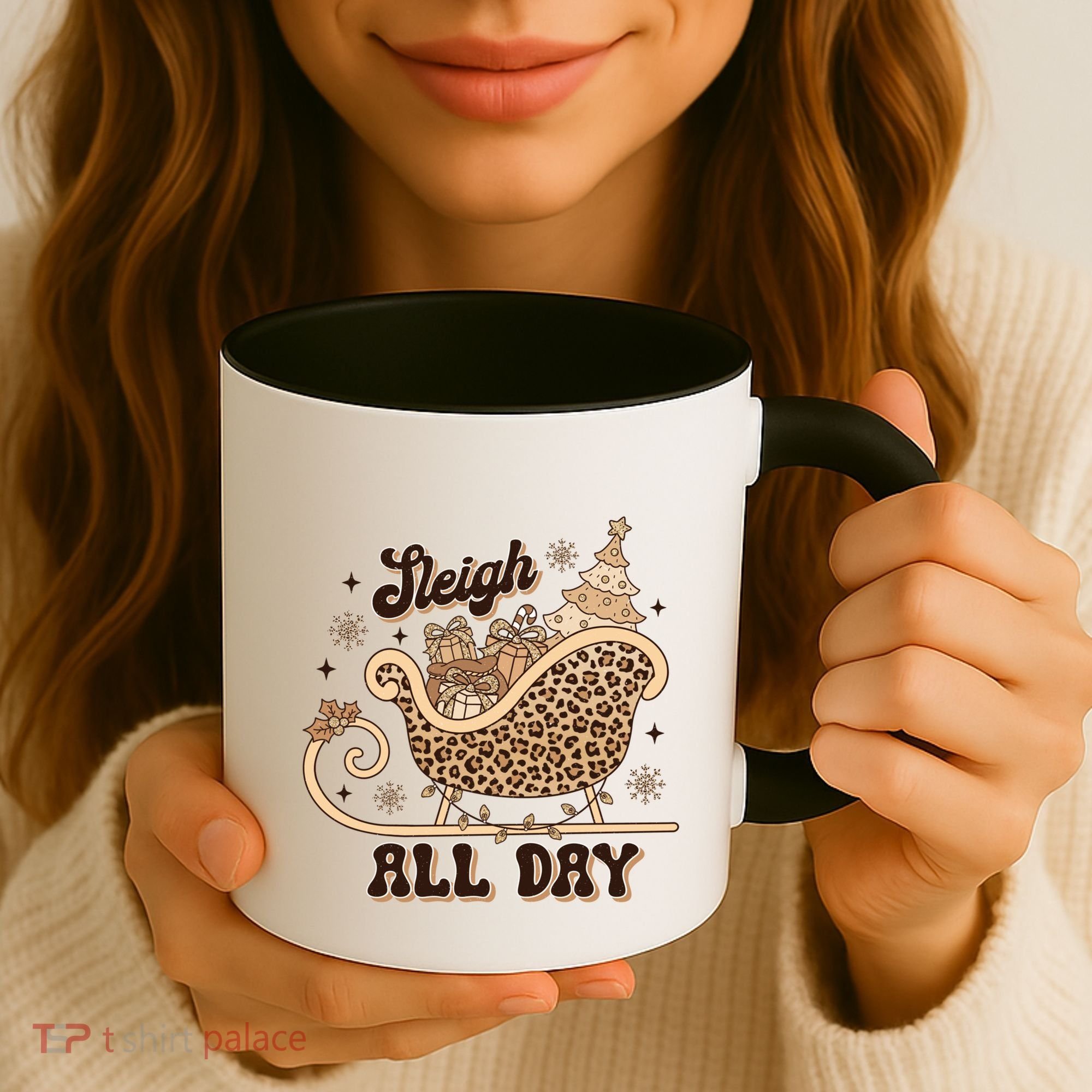 Sleigh All Day Leopard Christmas Tree Snowflake Holiday Xmas Cool Gift Coffee Mug