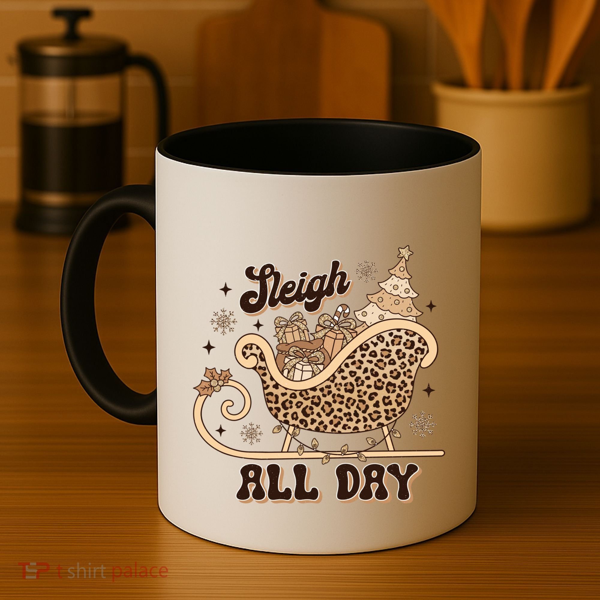 Sleigh All Day Leopard Christmas Tree Snowflake Holiday Xmas Cool Gift Coffee Mug
