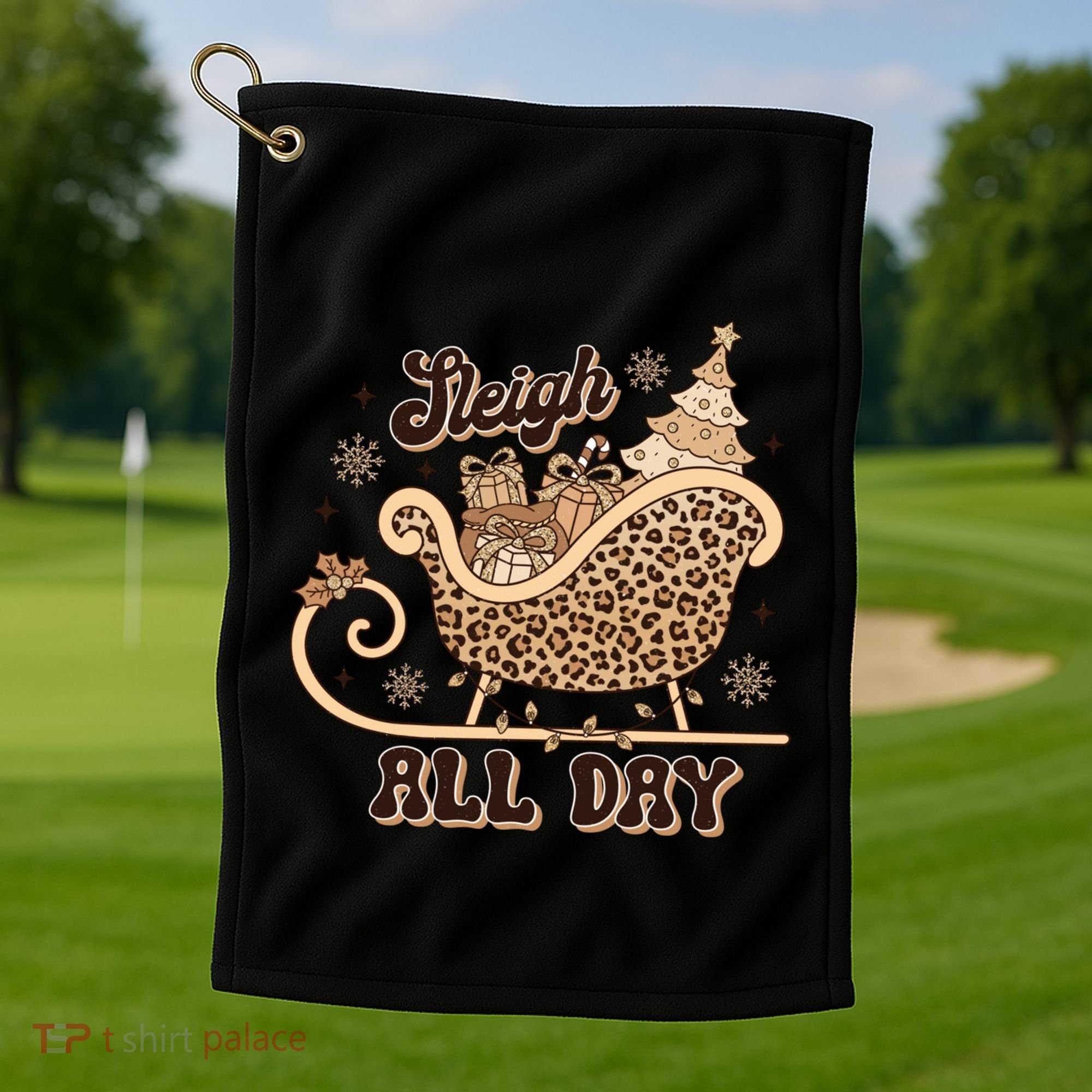 Sleigh All Day Leopard Christmas Tree Snowflake Holiday Xmas Cool Gift Golf Towel