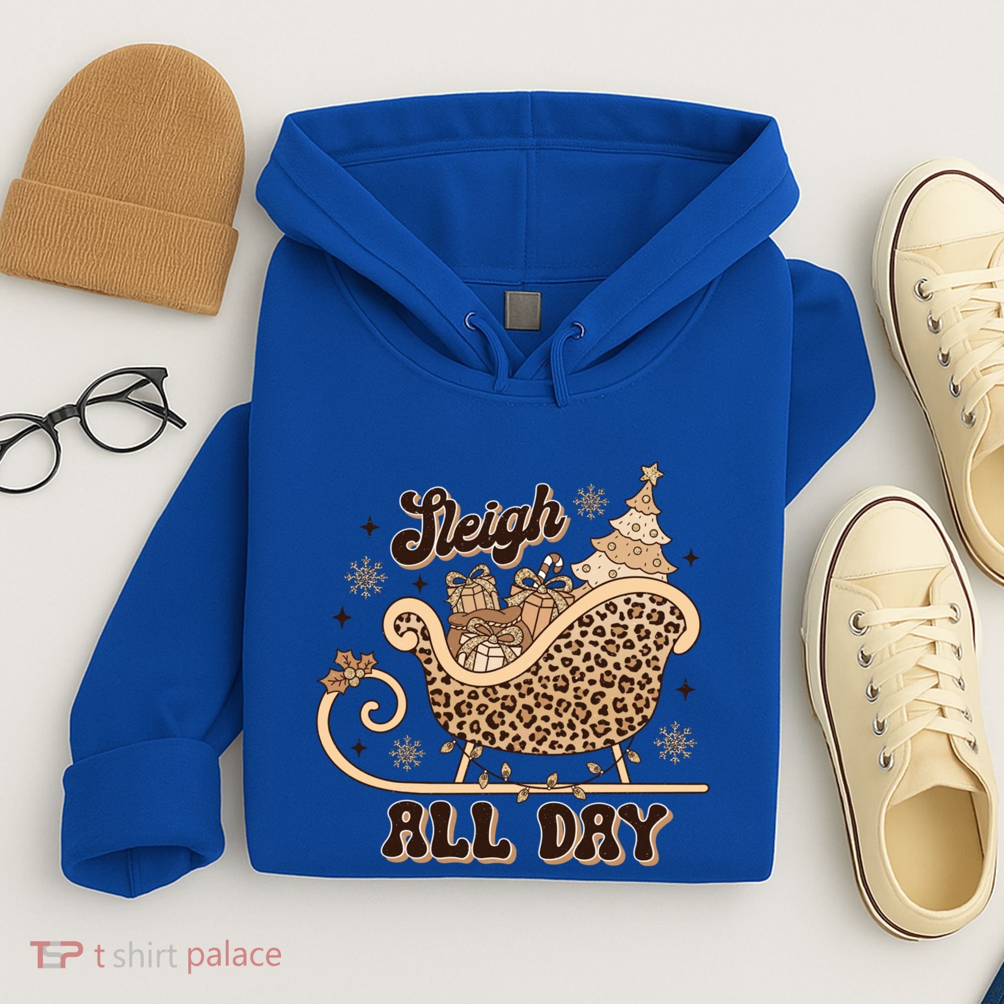 Sleigh All Day Leopard Christmas Tree Snowflake Holiday Xmas Cool Gift Hoodie