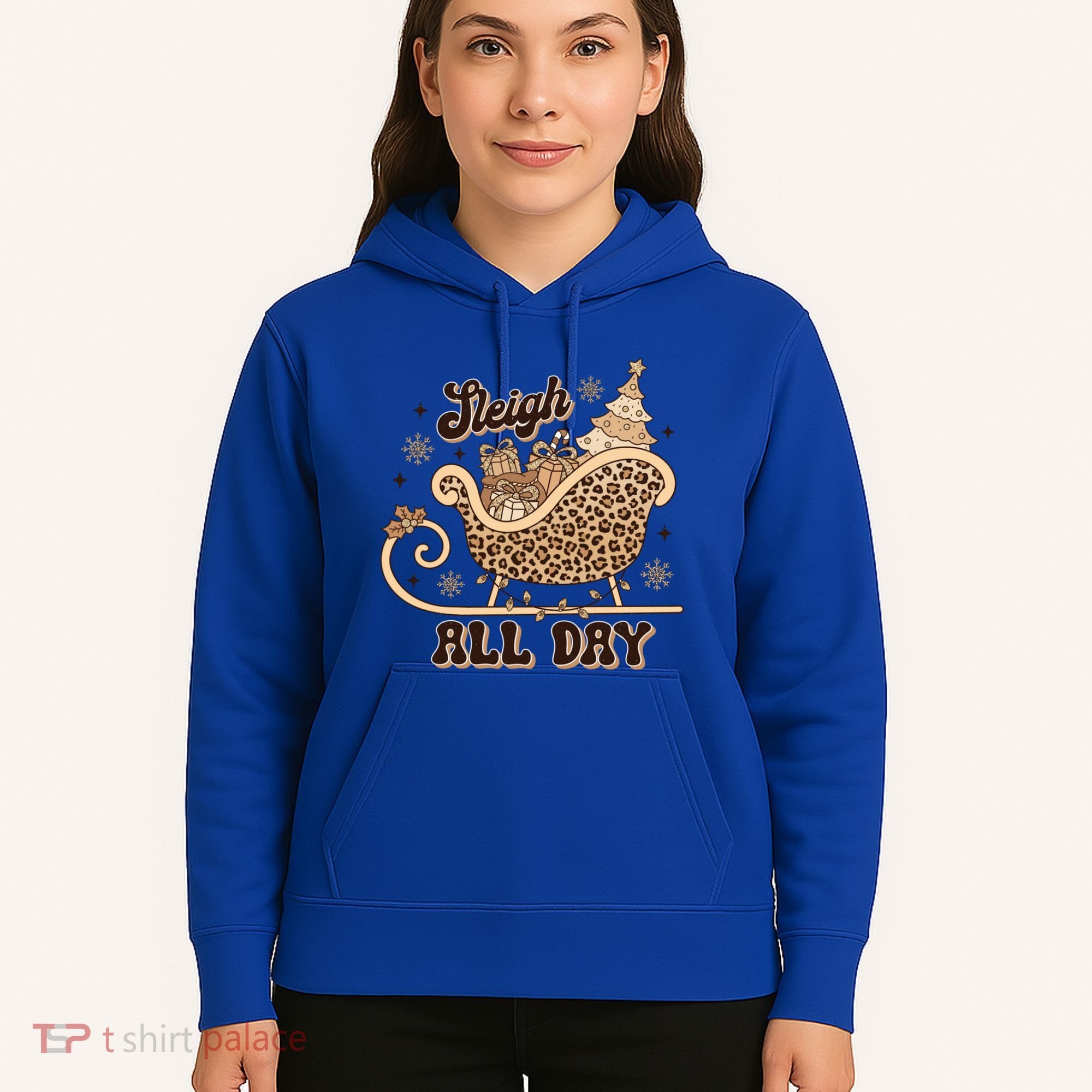 Sleigh All Day Leopard Christmas Tree Snowflake Holiday Xmas Cool Gift Hoodie