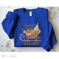 Sleigh All Day Leopard Christmas Tree Snowflake Holiday Xmas Cool Gift Sweatshirt thumb 2