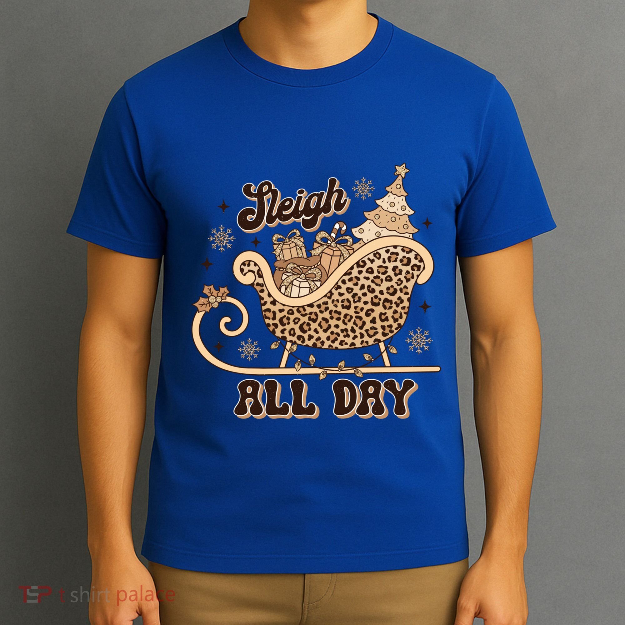 Sleigh All Day Leopard Christmas Tree Snowflake Holiday Xmas Cool Gift T-Shirt