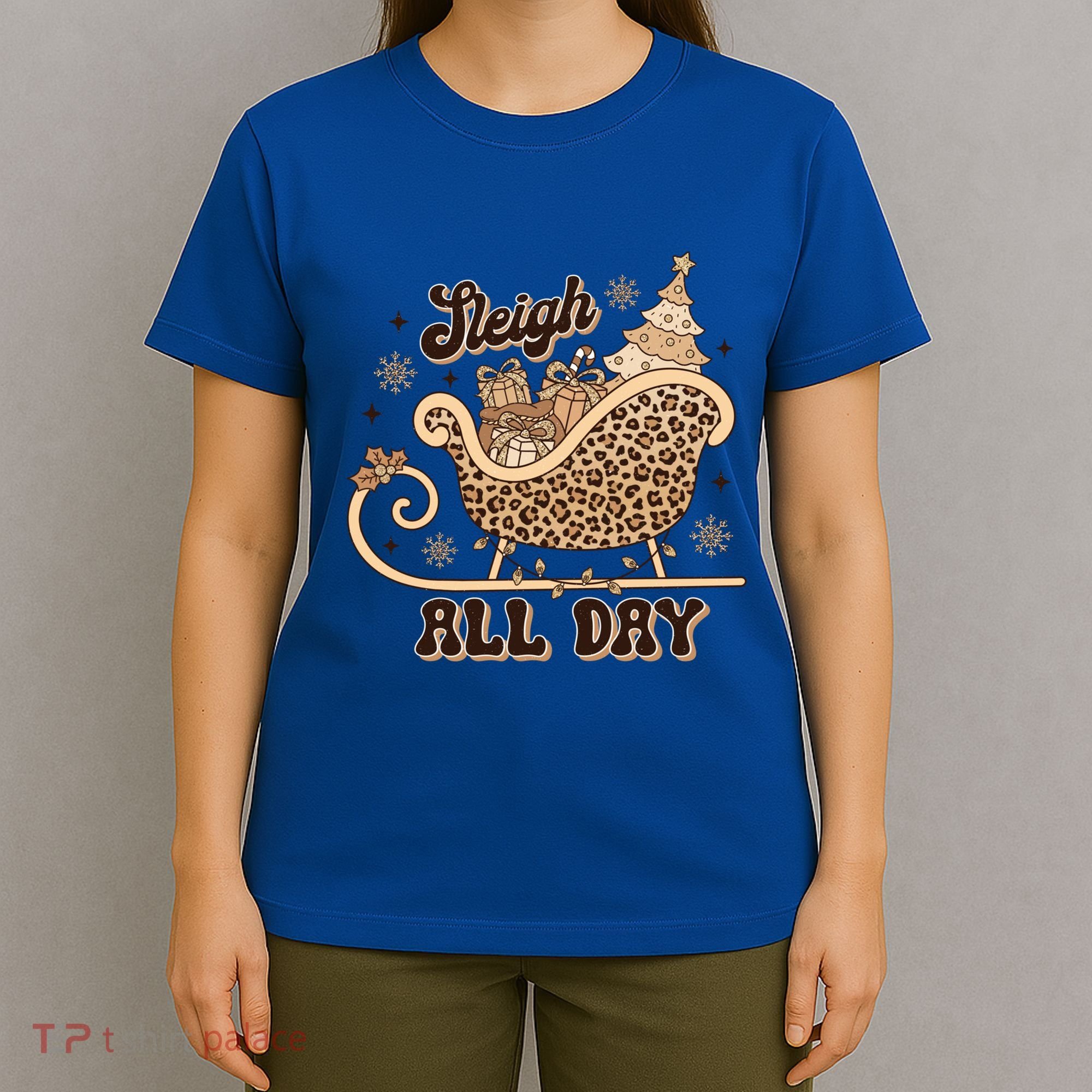 Sleigh All Day Leopard Christmas Tree Snowflake Holiday Xmas Cool Gift T-Shirt