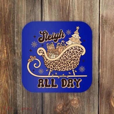 Sleigh All Day Leopard Christmas Tree Snowflake Holiday Xmas Cool Gift Coaster