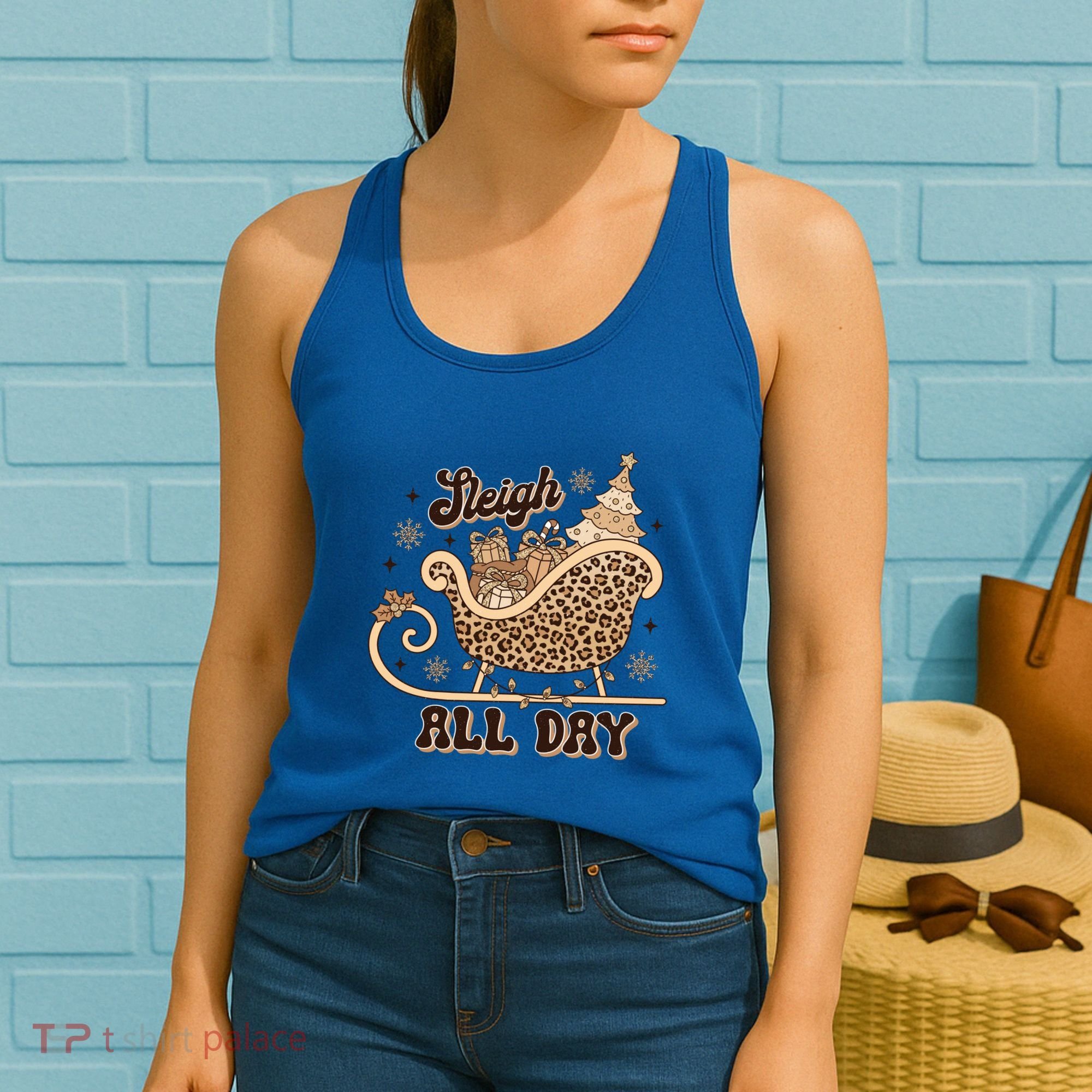 Sleigh All Day Leopard Christmas Tree Snowflake Holiday Xmas Cool Gift Women's Tank Top