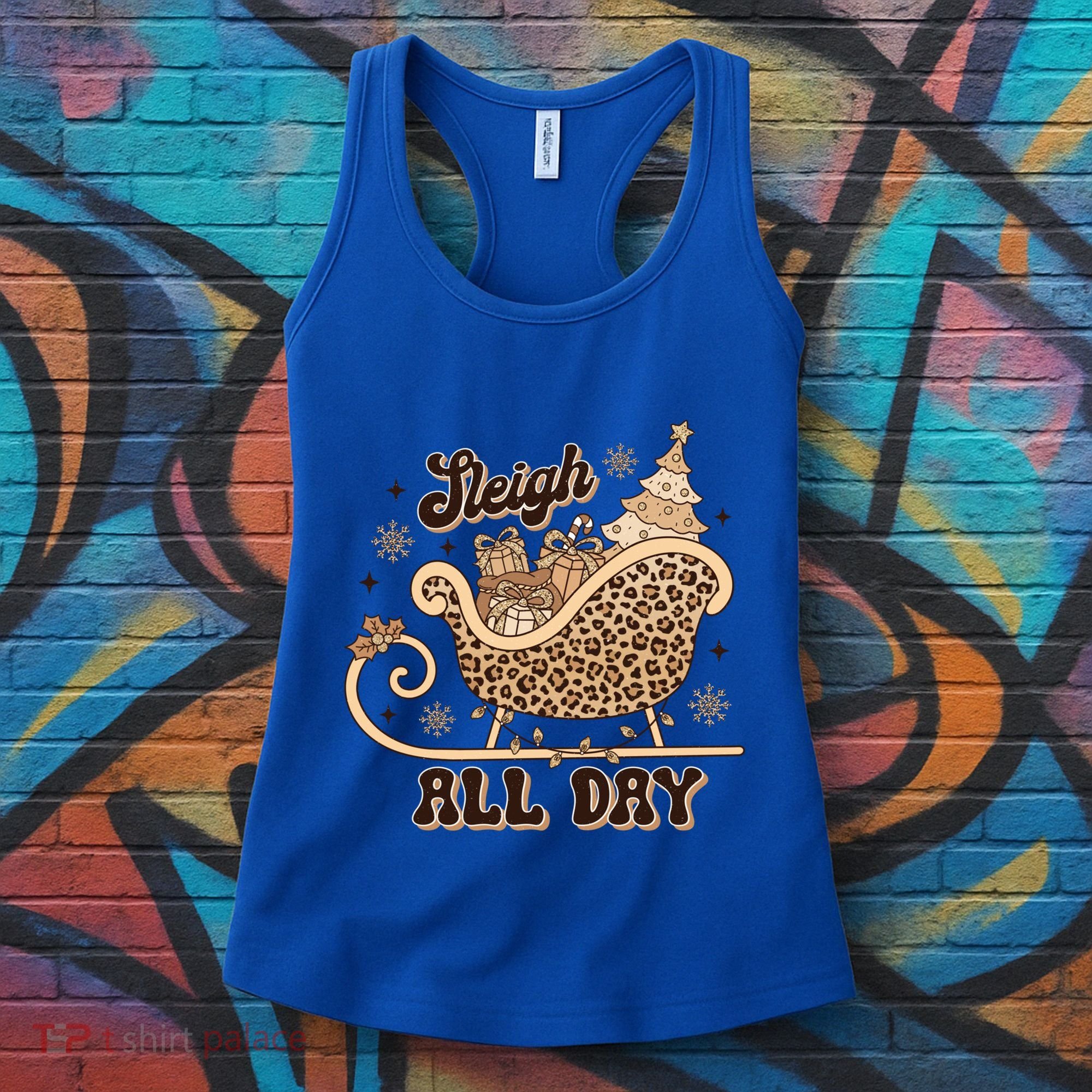 Sleigh All Day Leopard Christmas Tree Snowflake Holiday Xmas Cool Gift Women's Tank Top