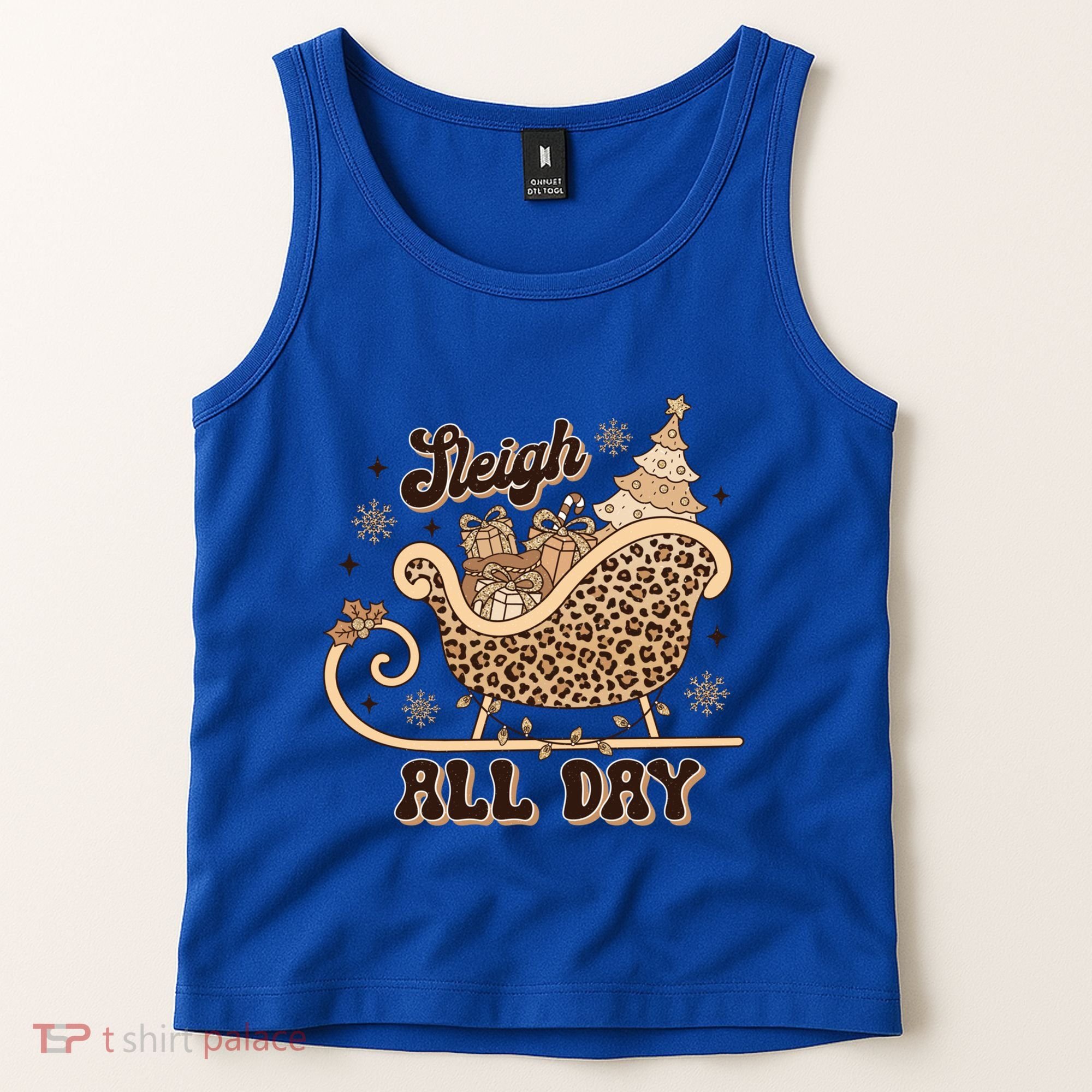 Sleigh All Day Leopard Christmas Tree Snowflake Holiday Xmas Cool Gift Tank Top