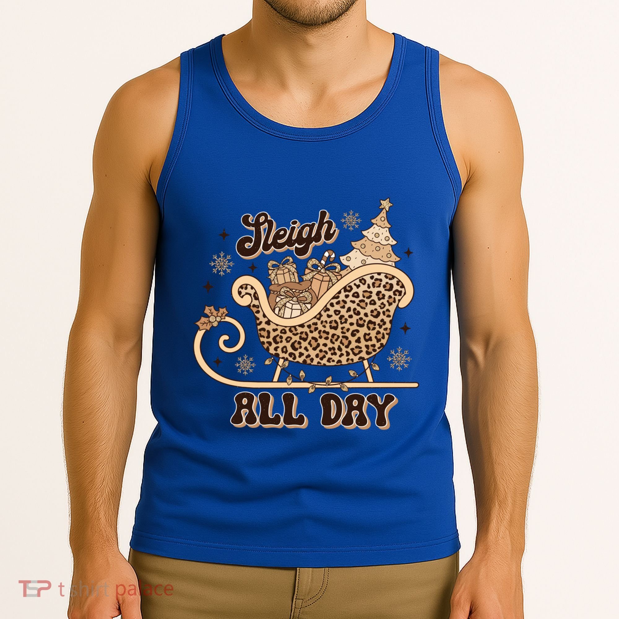 Sleigh All Day Leopard Christmas Tree Snowflake Holiday Xmas Cool Gift Tank Top