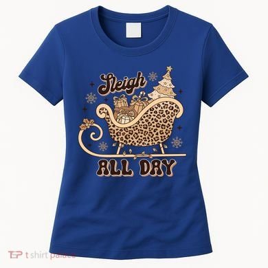 Sleigh All Day Leopard Christmas Tree Snowflake Holiday Xmas Cool Gift Women's T-Shirt