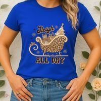 Sleigh All Day Leopard Christmas Tree Snowflake Holiday Xmas Cool Gift Women's T-Shirt thumb 2