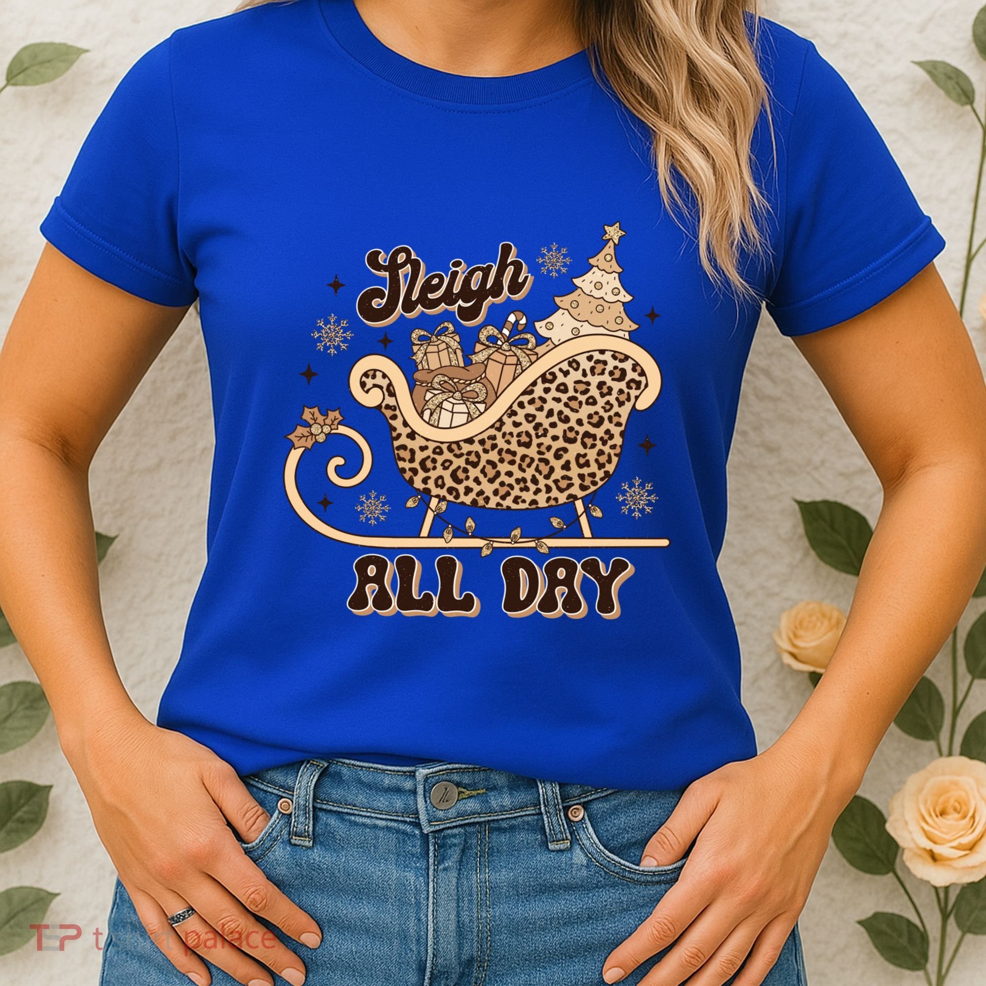 Sleigh All Day Leopard Christmas Tree Snowflake Holiday Xmas Cool Gift Women's T-Shirt