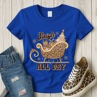 Sleigh All Day Leopard Christmas Tree Snowflake Holiday Xmas Cool Gift Women's T-Shirt thumb 3