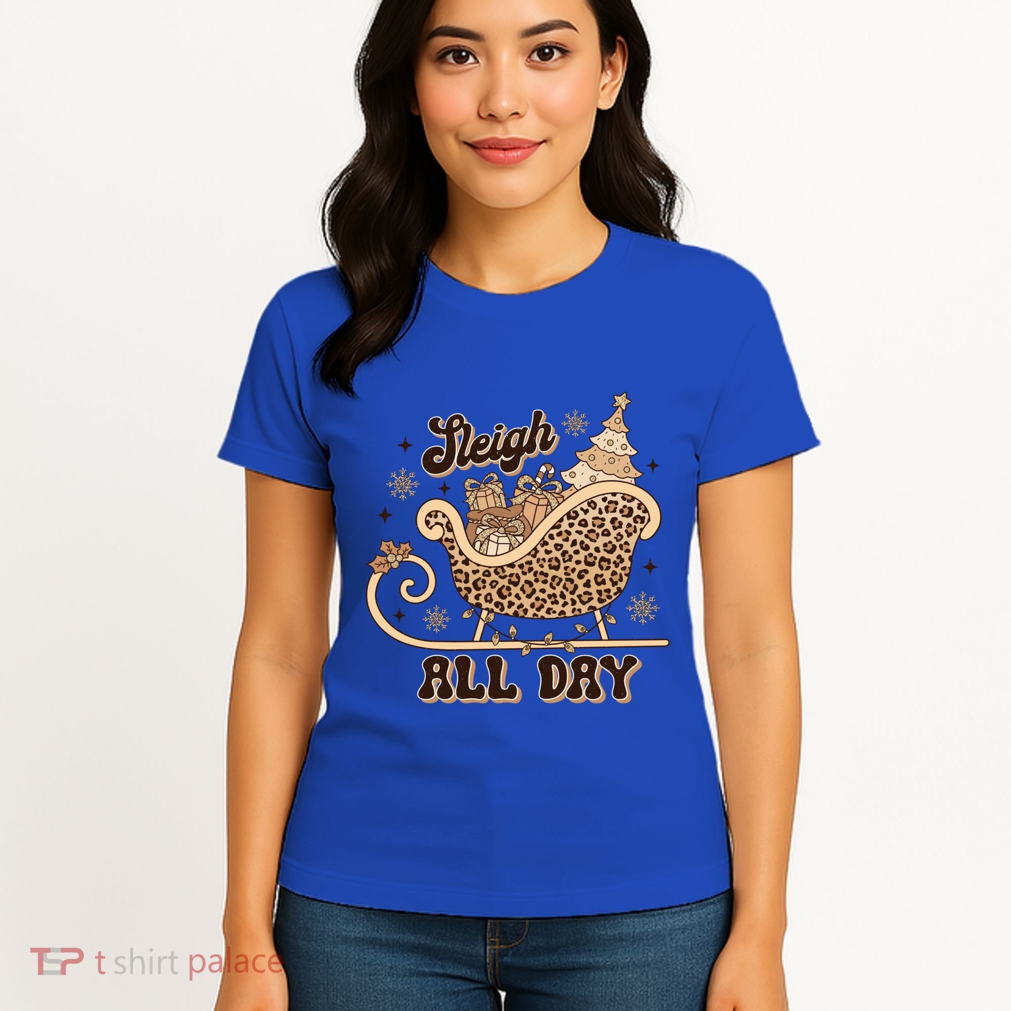 Sleigh All Day Leopard Christmas Tree Snowflake Holiday Xmas Cool Gift Women's T-Shirt