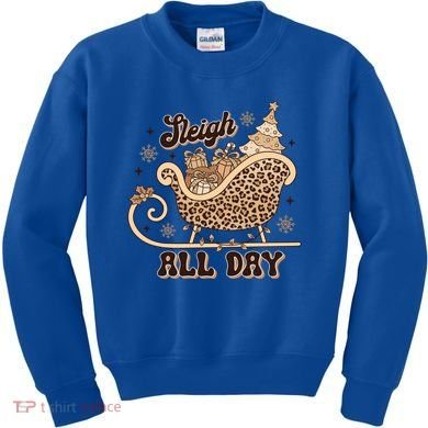 Sleigh All Day Leopard Christmas Tree Snowflake Holiday Xmas Cool Gift Kids Sweatshirt
