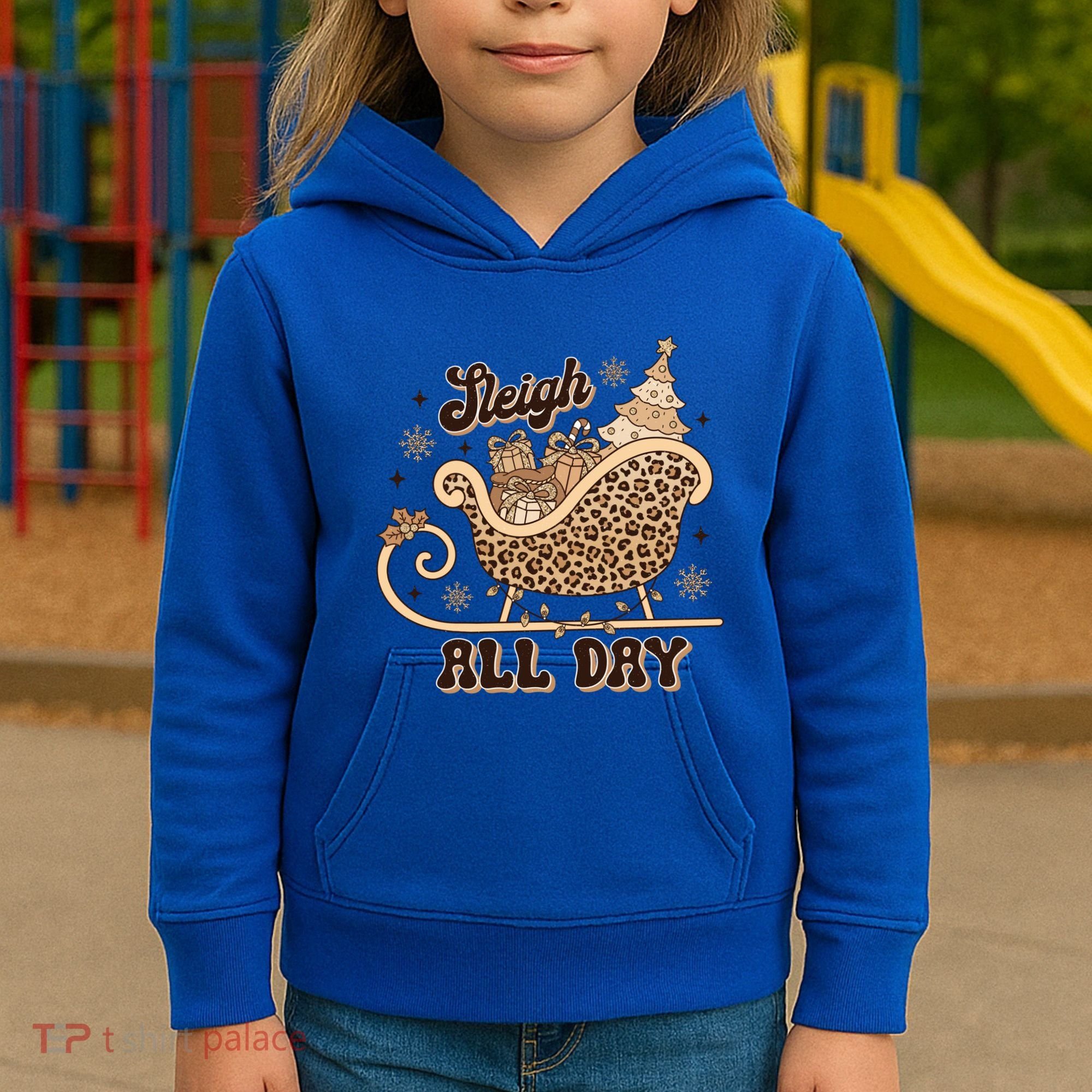 Sleigh All Day Leopard Christmas Tree Snowflake Holiday Xmas Cool Gift Kids Hoodie