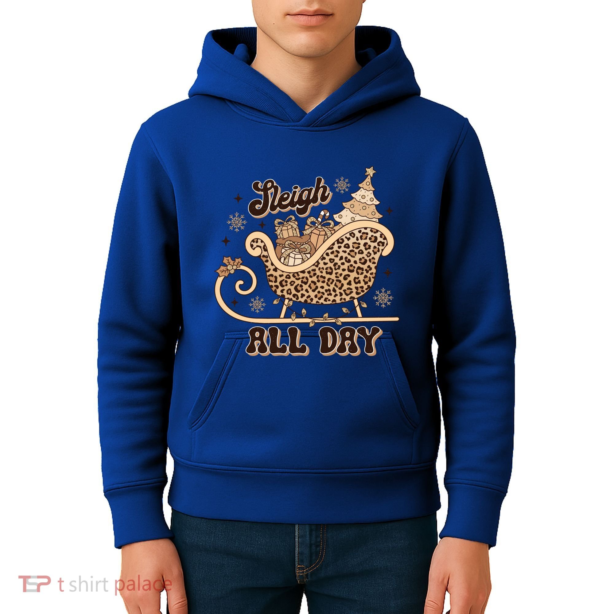 Sleigh All Day Leopard Christmas Tree Snowflake Holiday Xmas Cool Gift Kids Hoodie