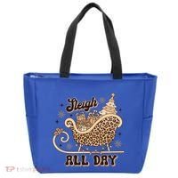 Sleigh All Day Leopard Christmas Tree Snowflake Holiday Xmas Cool Gift Tote Bag thumb 0