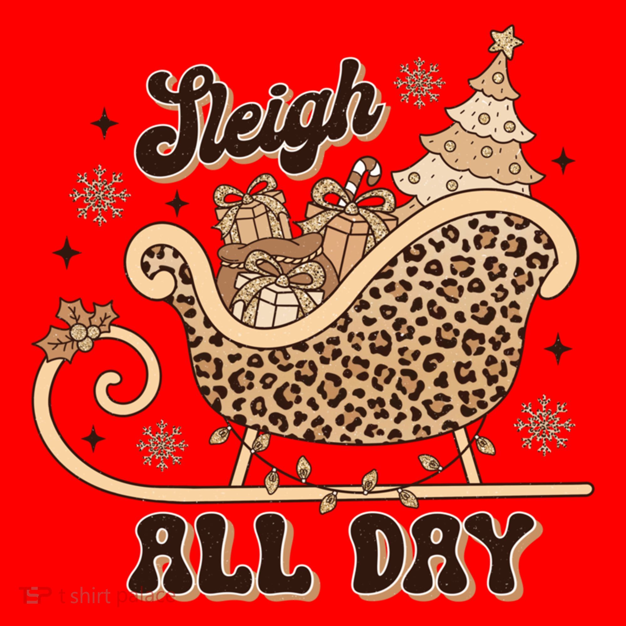 Sleigh All Day Leopard Christmas Tree Snowflake Holiday Xmas Cool Gift Santa Hat