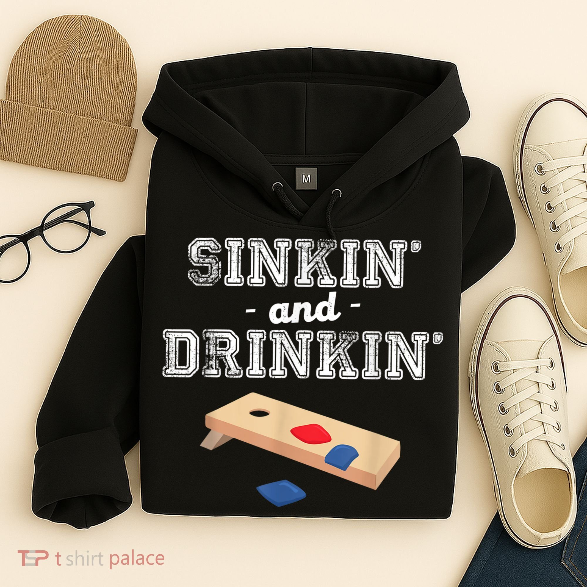 Sinkin' And Drinkin' Cornhole Playing Funny Hoodie