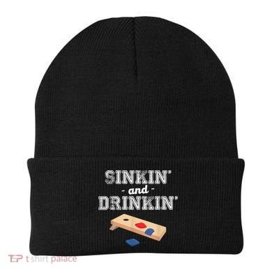 Sinkin' And Drinkin' Cornhole Playing Funny Beanie
