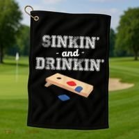 Sinkin' And Drinkin' Cornhole Playing Funny Golf Towel thumb 1