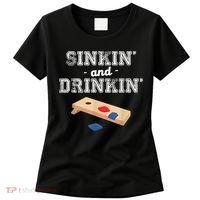 Sinkin' And Drinkin' Cornhole Playing Funny Women's T-Shirt thumb 0