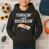 Sinkin' And Drinkin' Cornhole Playing Funny Kids Hoodie thumb 2