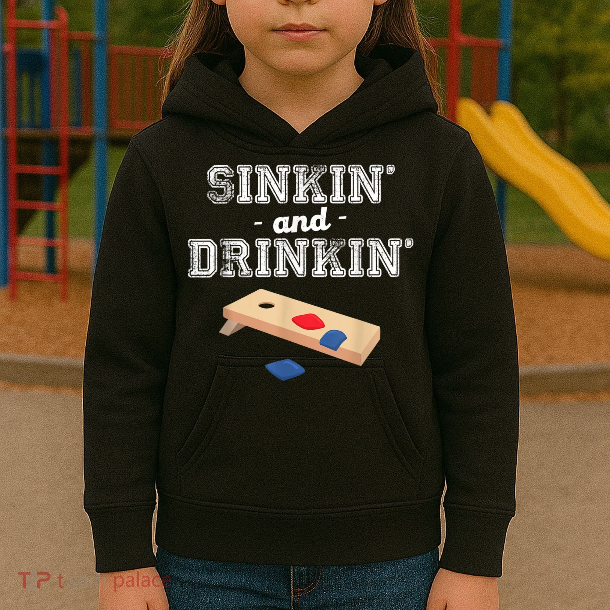 Sinkin' And Drinkin' Cornhole Playing Funny Kids Hoodie