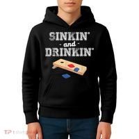 Sinkin' And Drinkin' Cornhole Playing Funny Kids Hoodie thumb 4