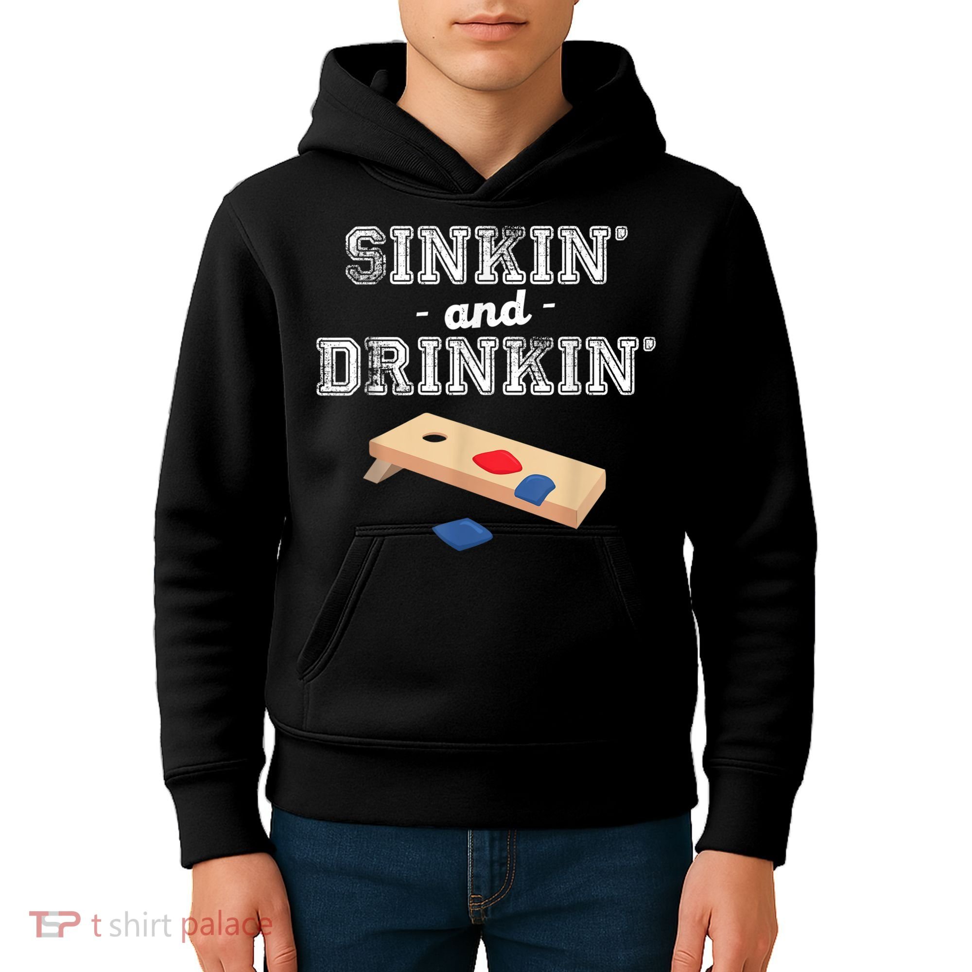 Sinkin' And Drinkin' Cornhole Playing Funny Kids Hoodie