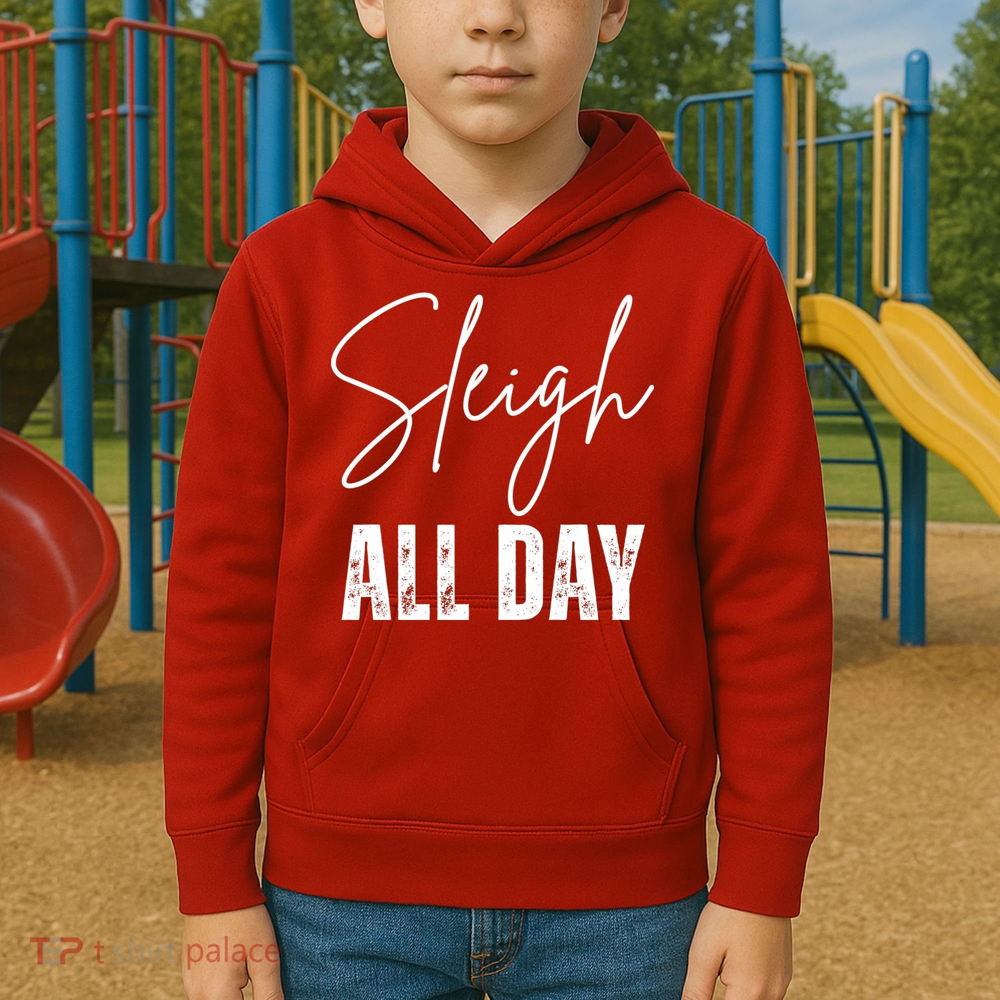 Sleigh All Day Christmas Holiday Kids Hoodie