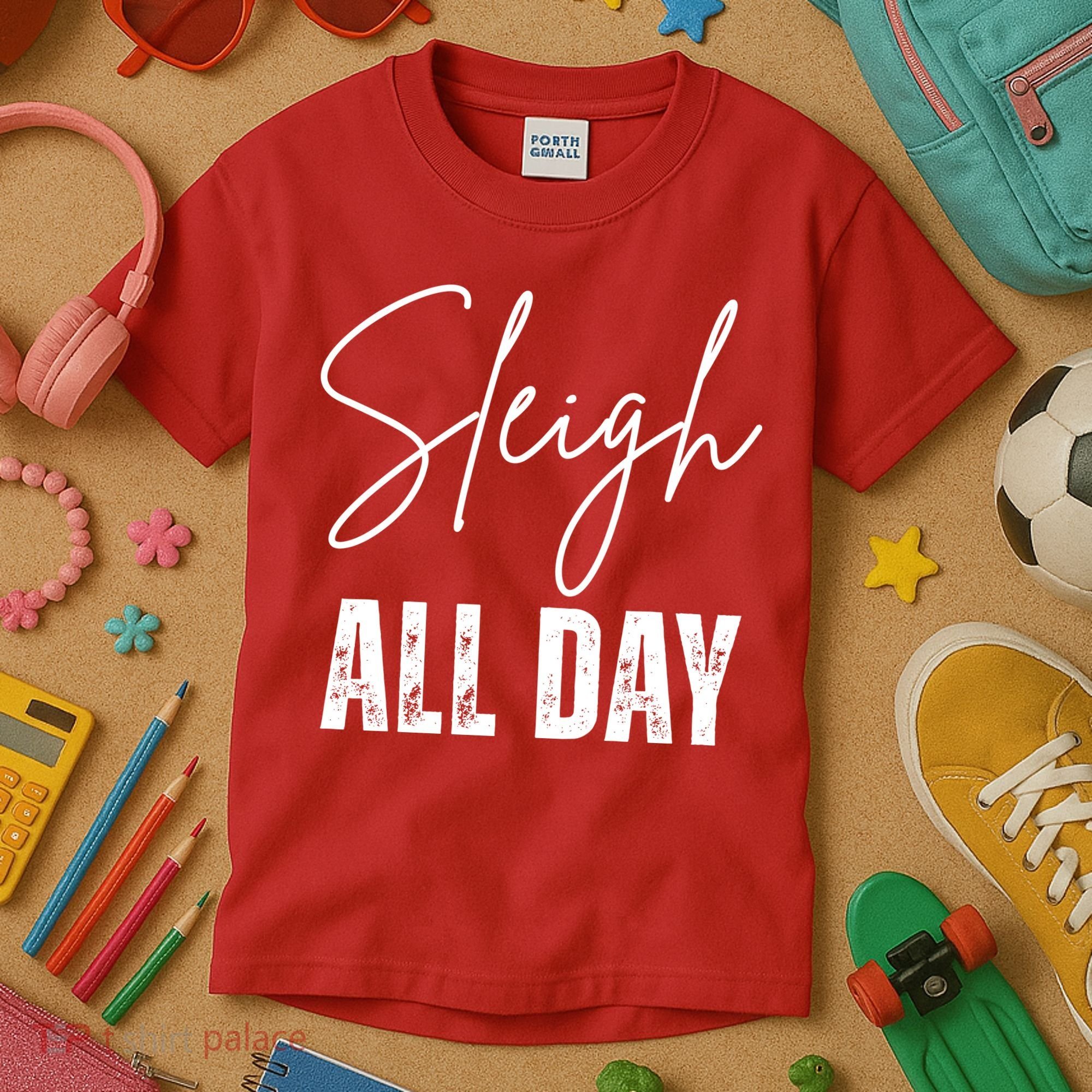 Sleigh All Day Christmas Holiday Kids T-Shirt