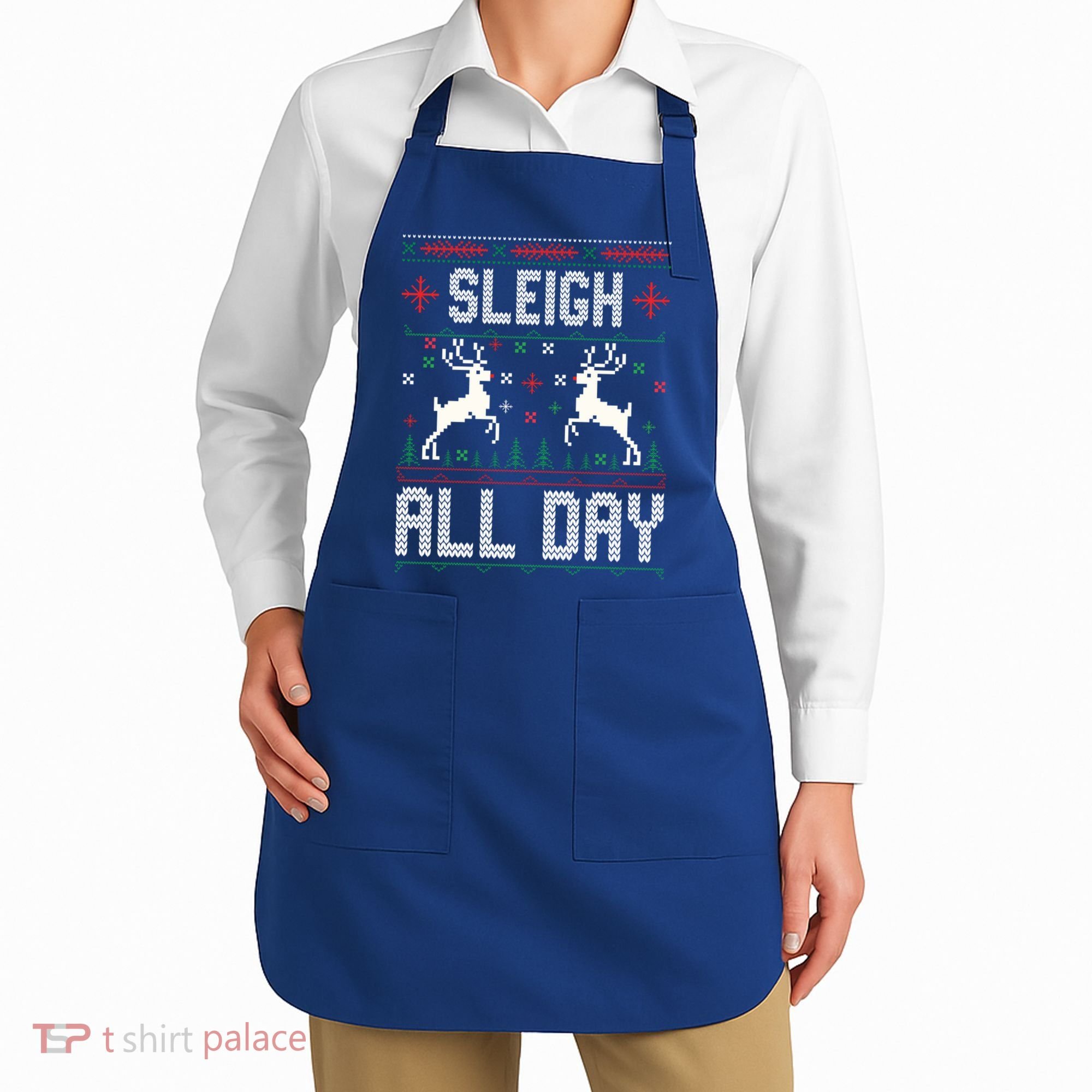 Sleigh All Day Ugly Christmas Sweater Reindeer Holiday Gift Apron