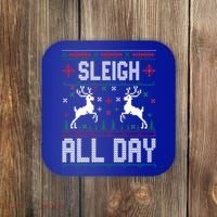 Sleigh All Day Ugly Christmas Sweater Reindeer Holiday Gift Coaster thumb 0