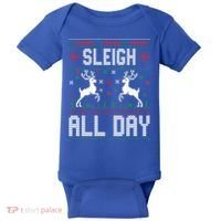 Sleigh All Day Ugly Christmas Sweater Reindeer Holiday Gift Baby Bodysuit thumb 0