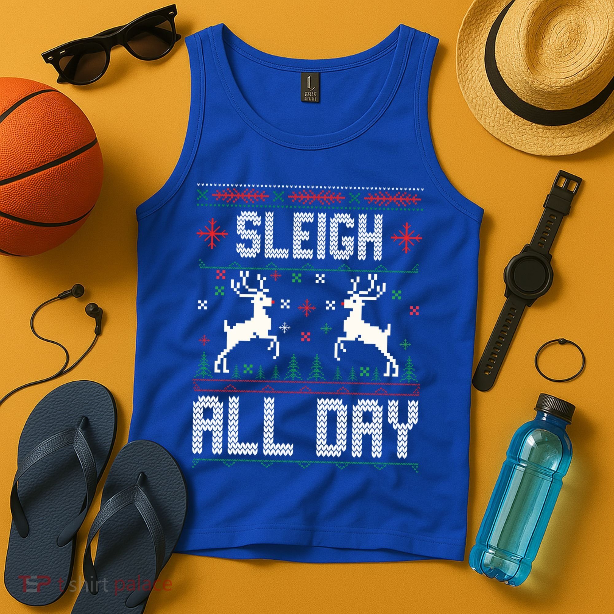 Sleigh All Day Ugly Christmas Sweater Reindeer Holiday Gift Tank Top