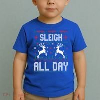 Sleigh All Day Ugly Christmas Sweater Reindeer Holiday Gift Toddler T-Shirt thumb 2