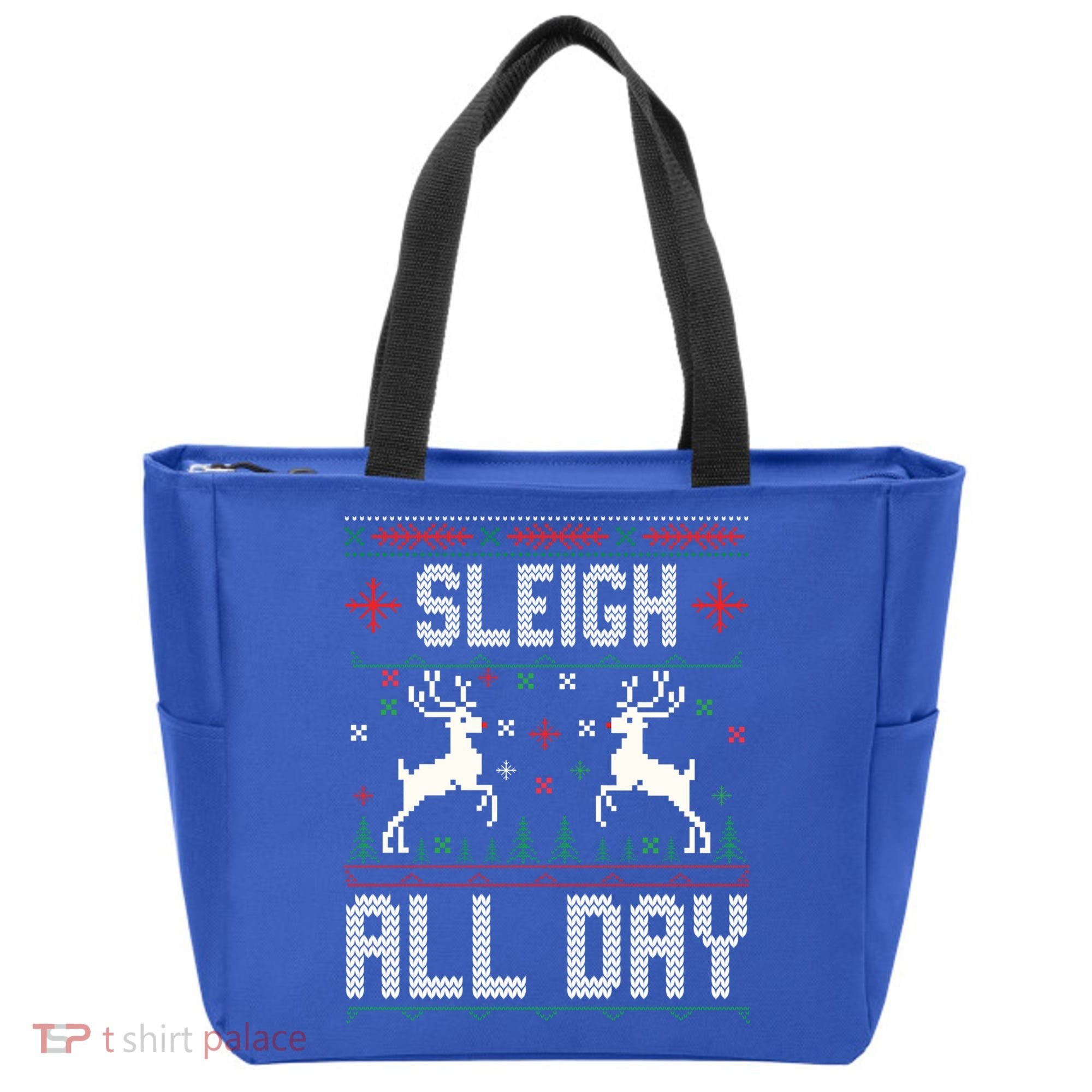 Sleigh All Day Ugly Christmas Sweater Reindeer Holiday Gift Tote Bag