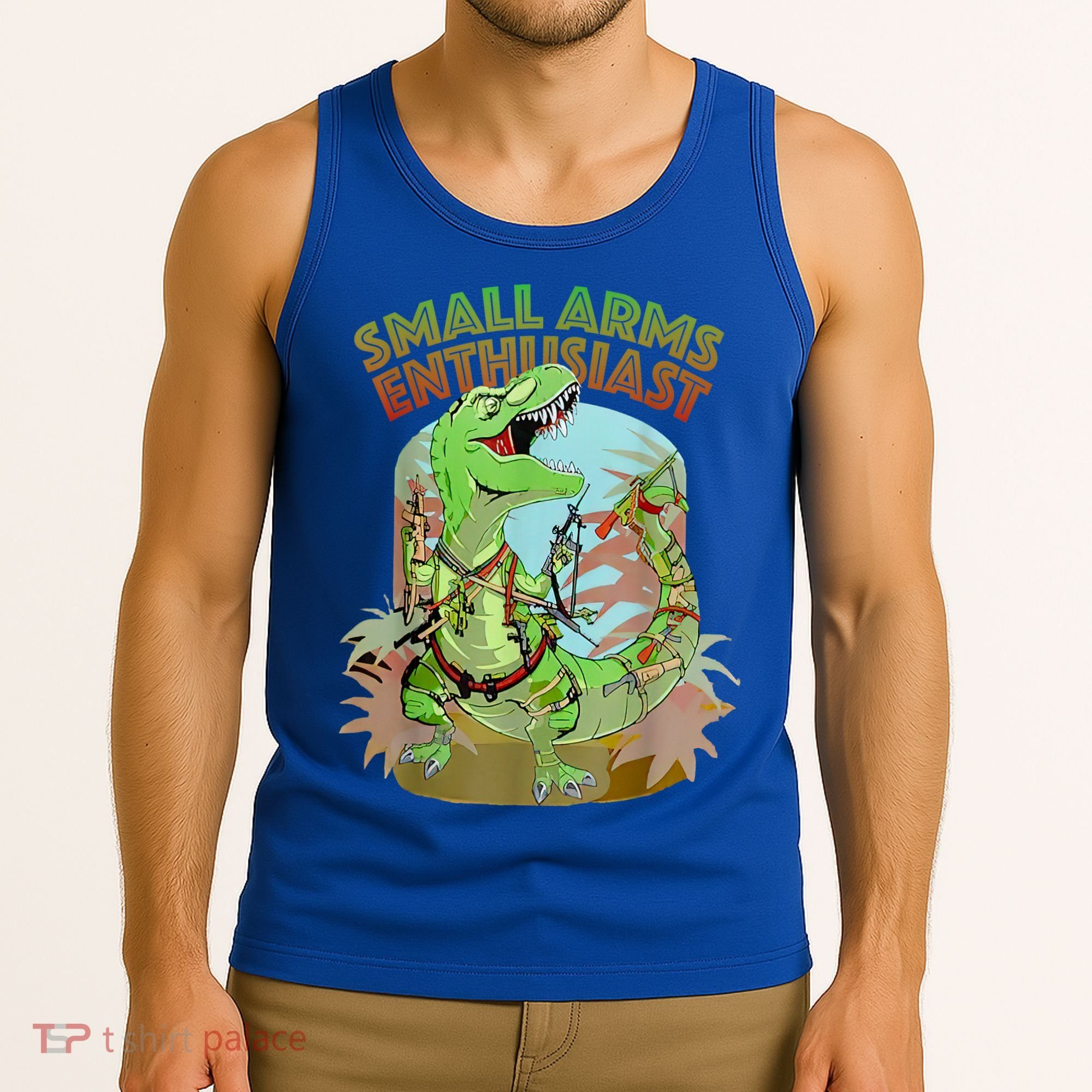 Small Arms Enthusiast Funny Trex Dinosaur Gun Tank Top