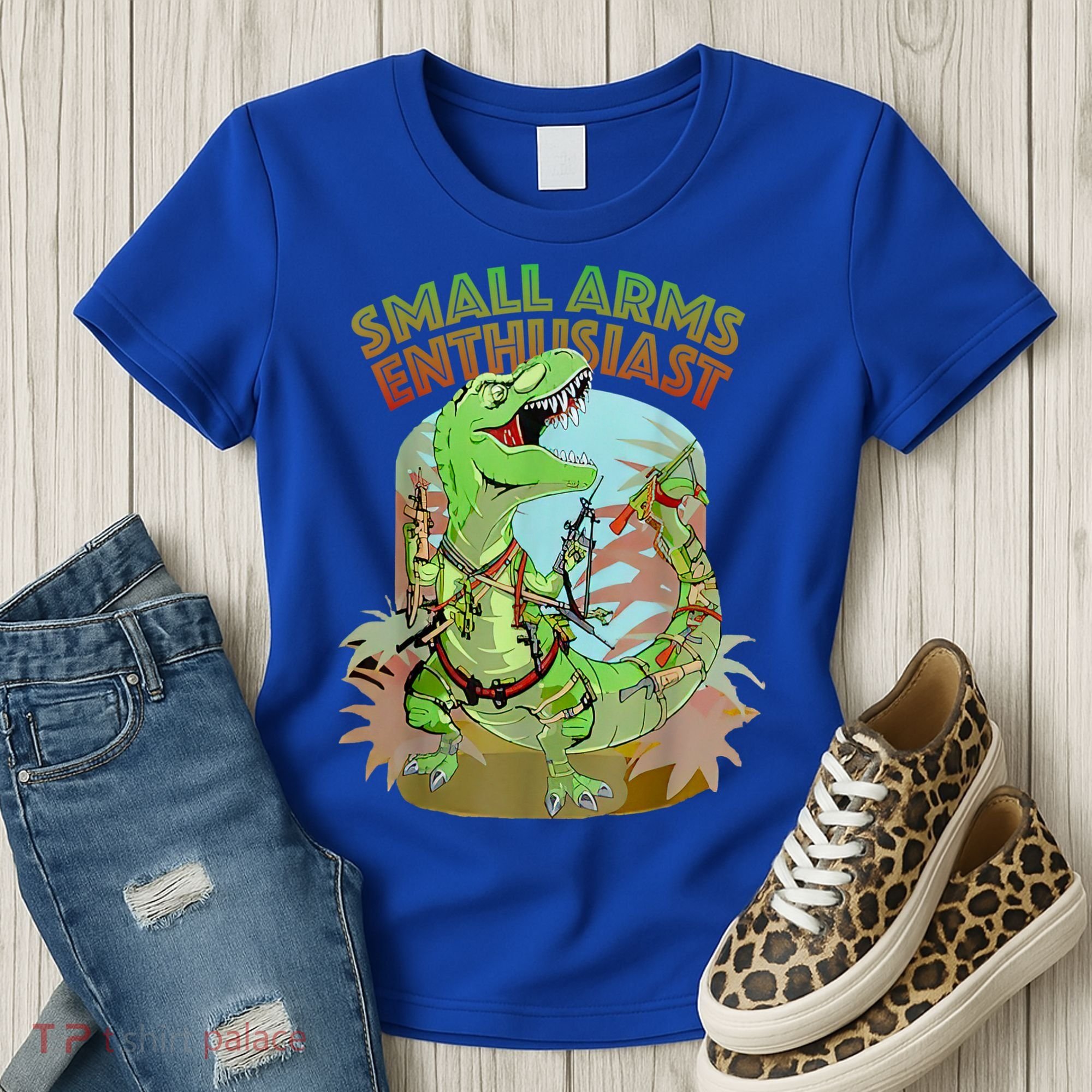 Small Arms Enthusiast Funny Trex Dinosaur Gun Women's T-Shirt