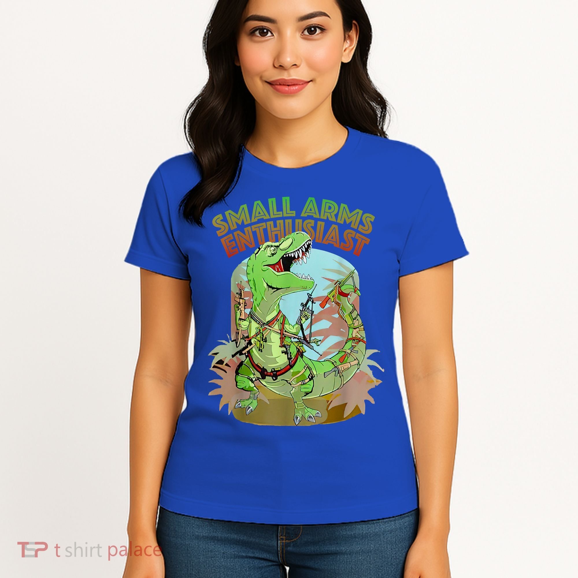 Small Arms Enthusiast Funny Trex Dinosaur Gun Women's T-Shirt