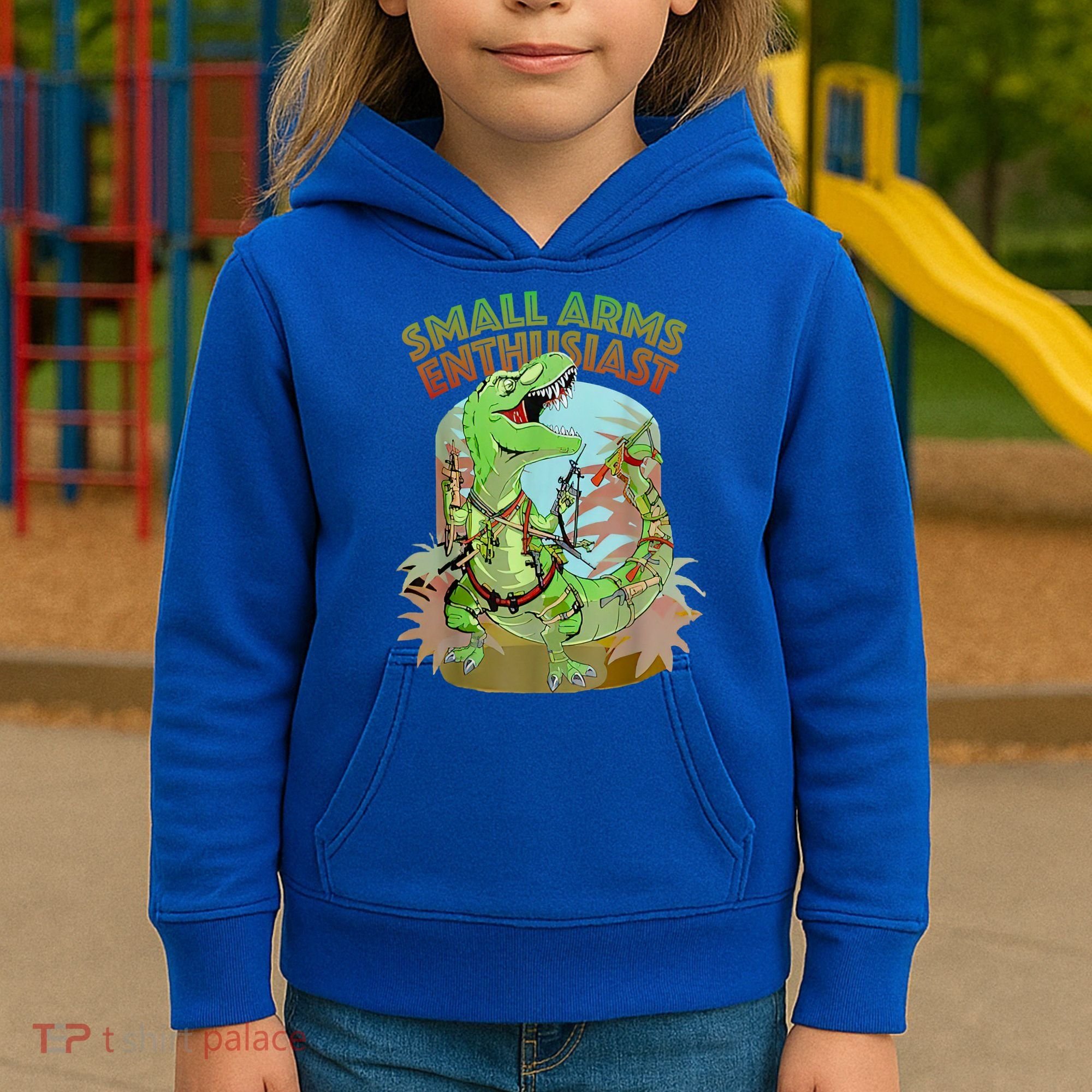 Small Arms Enthusiast Funny Trex Dinosaur Gun Kids Hoodie