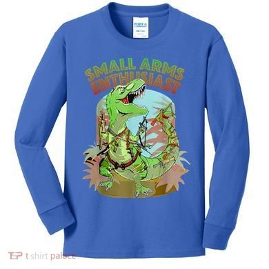Small Arms Enthusiast Funny Trex Dinosaur Gun Kids Long Sleeve Shirt