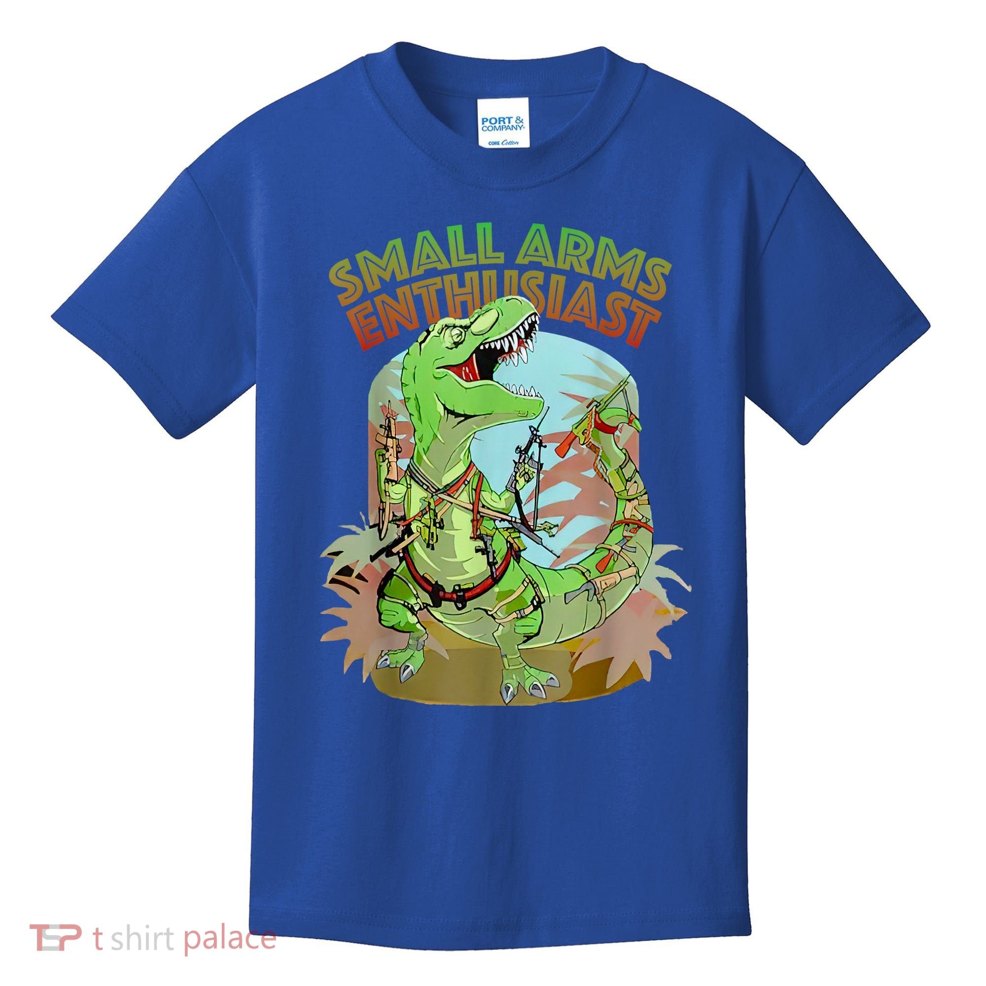 Small Arms Enthusiast Funny Trex Dinosaur Gun Kids T-Shirt