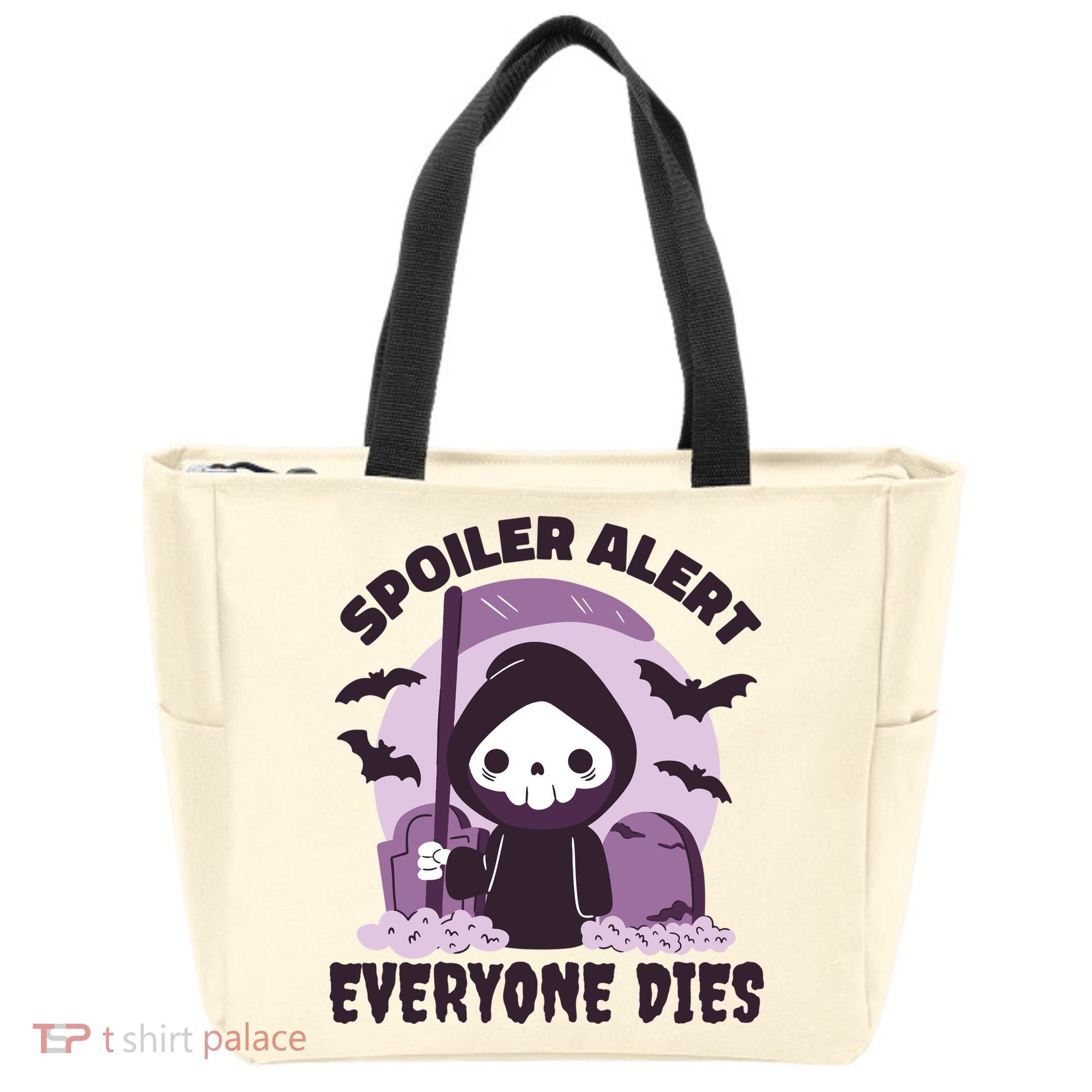 Spoiler Alert Everyone Dies Reaper Halloween Tote Bag