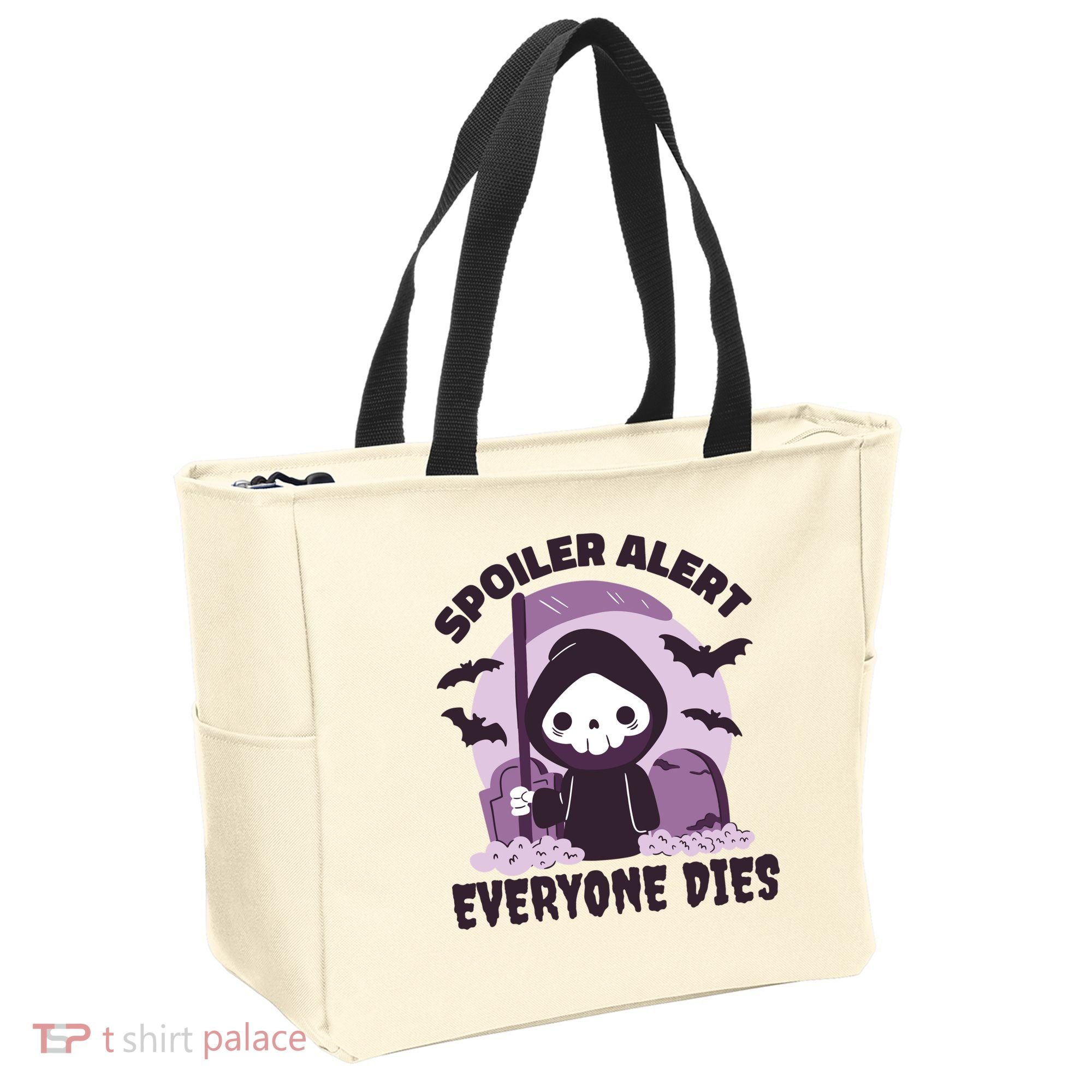 Spoiler Alert Everyone Dies Reaper Halloween Tote Bag