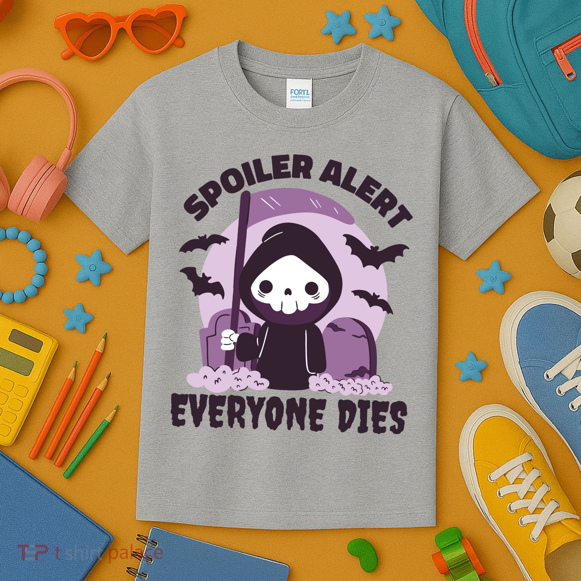 Spoiler Alert Everyone Dies Reaper Halloween Kids T-Shirt