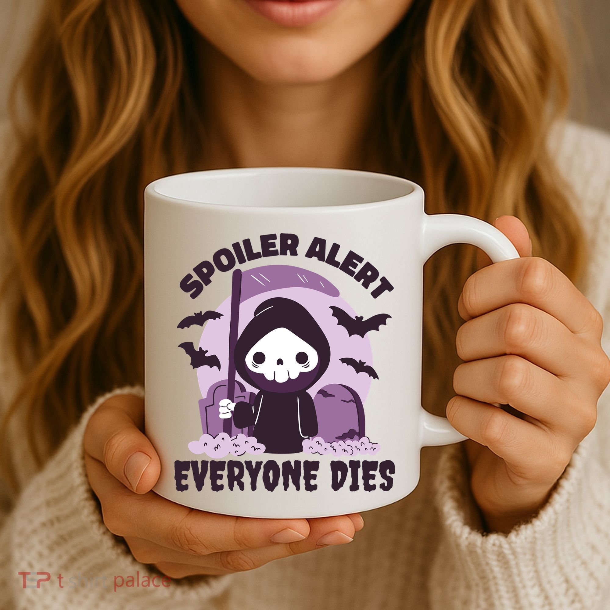 Spoiler Alert Everyone Dies Reaper Halloween Coffee Mug